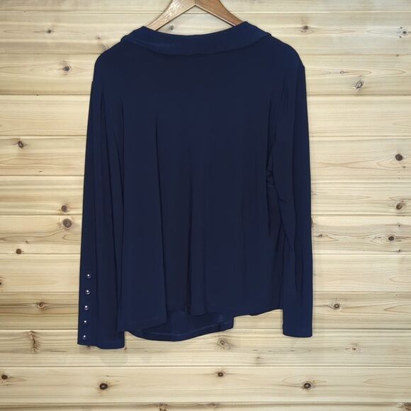 Clara Sun Woo Top Womens 1X Blue Long Sleeve Blouse - Picture 5 of 9